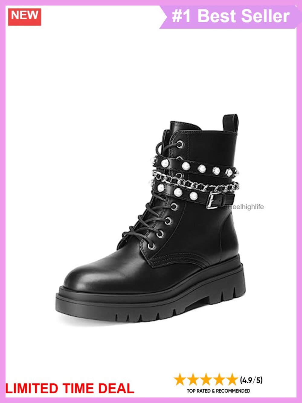 Women's PU Leather Combat Booties Lace Up Ankle Boots Chunky Lug Sole